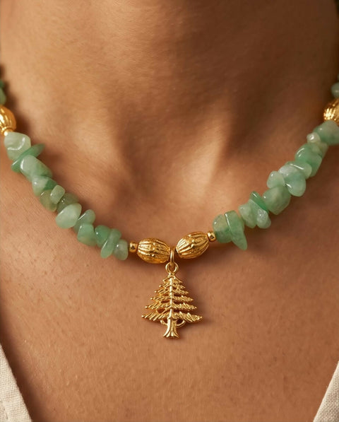 Lebanese Cedar Handmade Necklace / Jade Stones