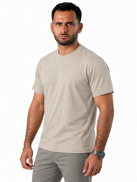 ANGELO KAHEL - CREW NECK T-SHIRT BEI - VT-1000