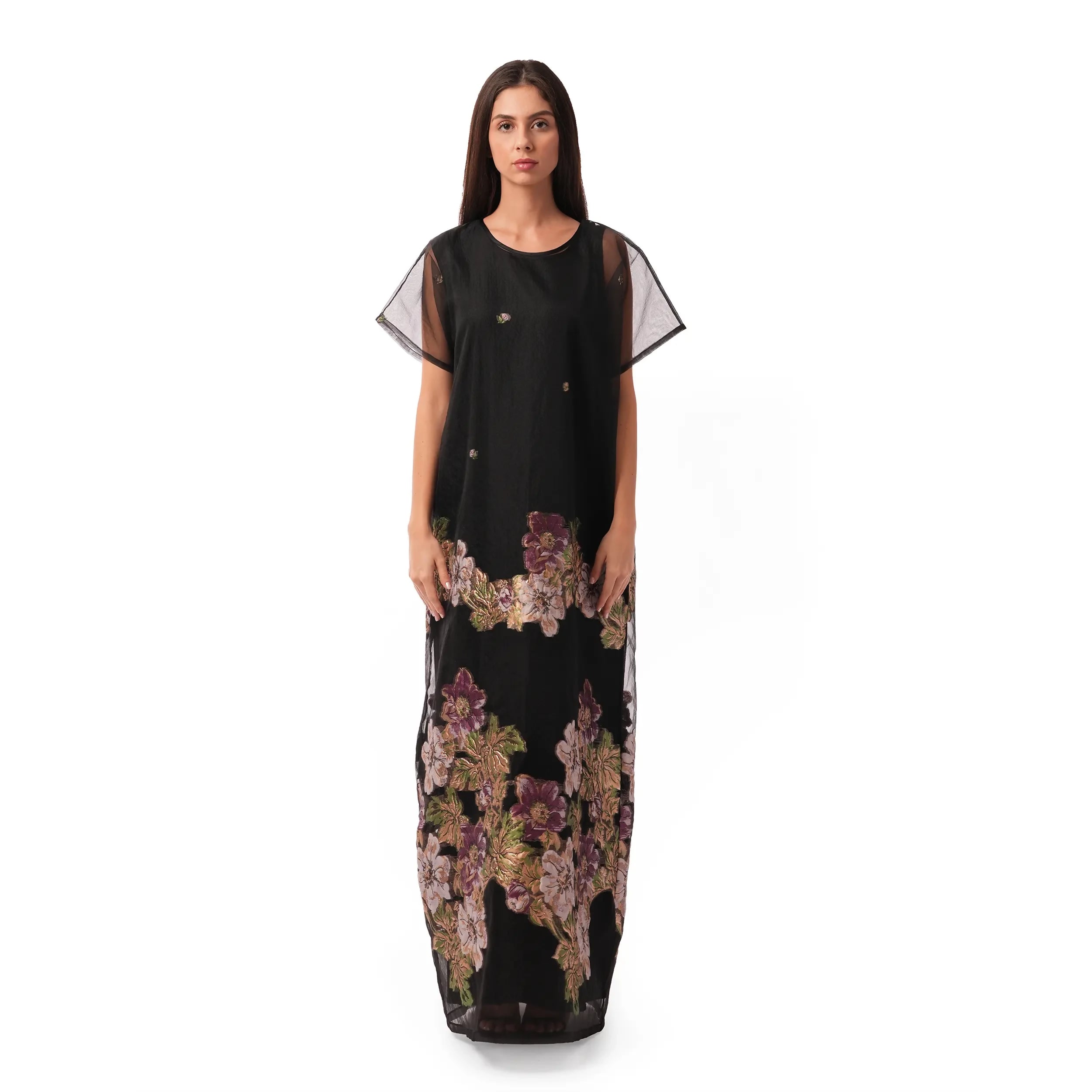 Onyx silk / organza kaftan in black