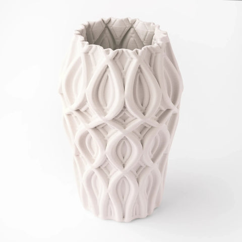 3-D Printed Ornament White Ceramic Vase