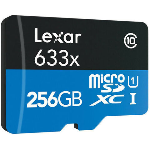 LEXAR عالي الأداء 256 جيجابايت 633X MICROSDXC UHS-I مع محول SD، سرعة تصل إلى 100 ميجابايت/ثانية، قراءة 45 ميجابايت/ثانية، كتابة C10 A1 V30 U3 