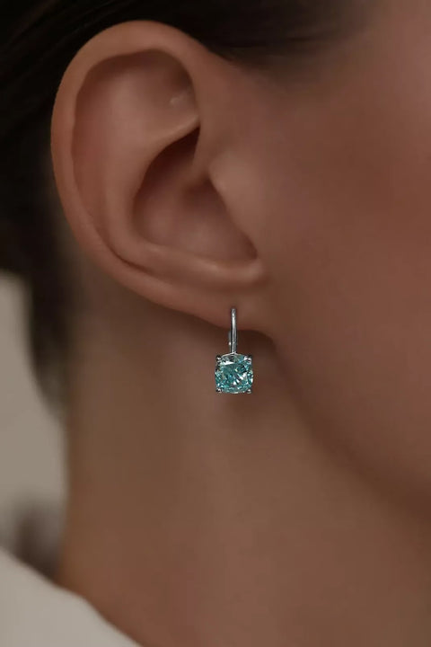 Earrings On French Lock With Blue Diamond Imitation In Cushion Cut