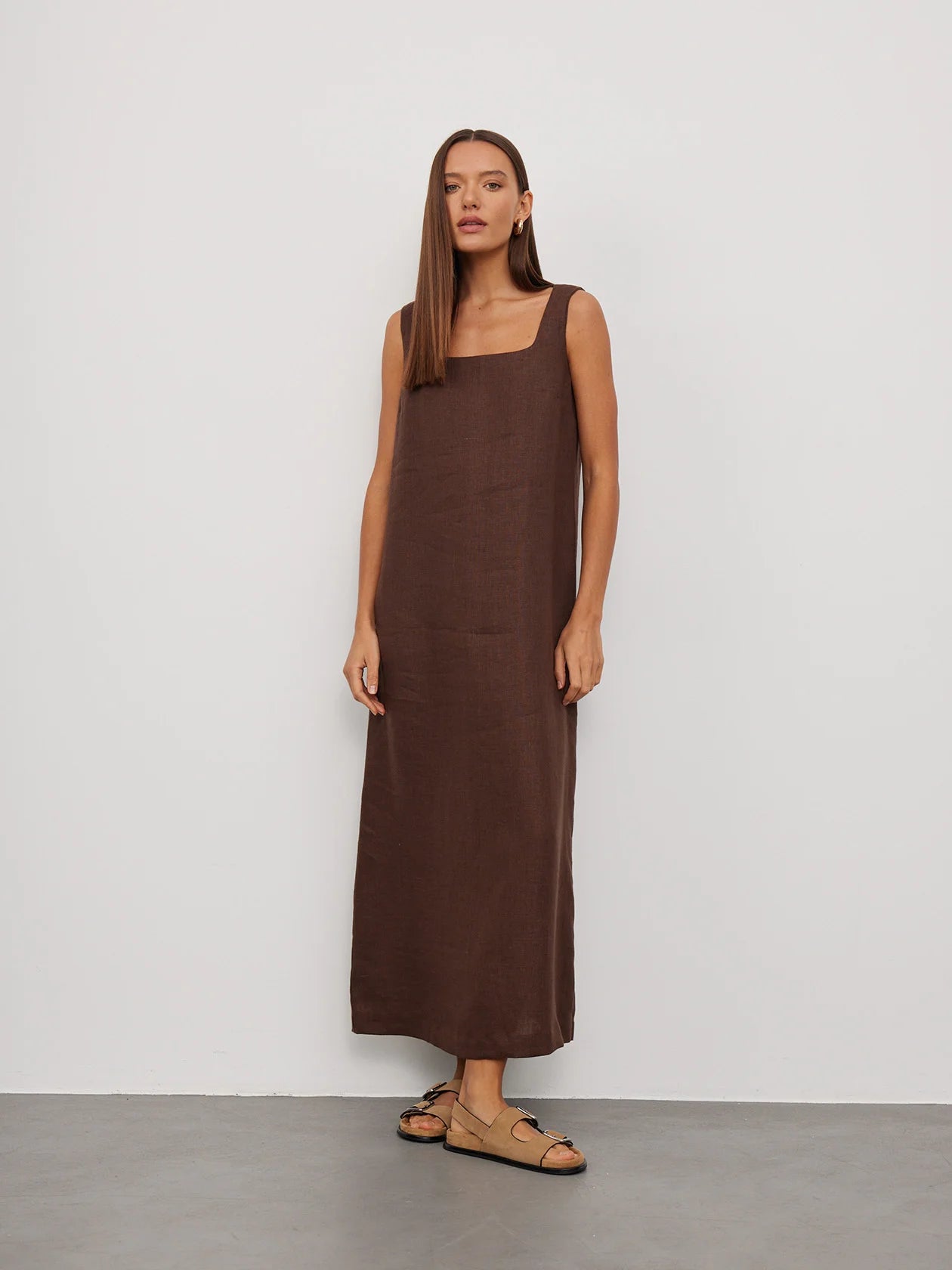 Long Square-Neck Linen Dress