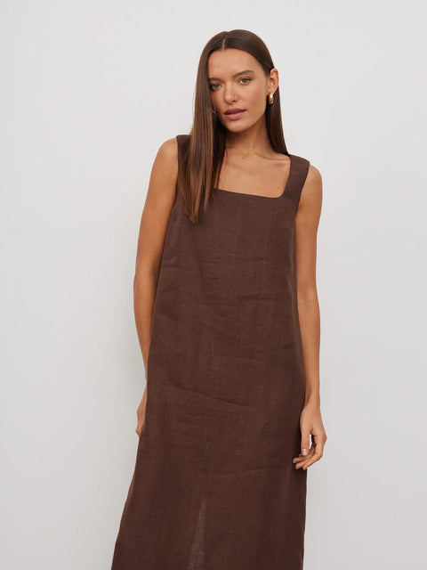 Long Square-Neck Linen Dress