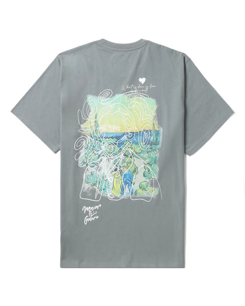 Amour Watercolor Print Short Sleeve T-shirt in Grey