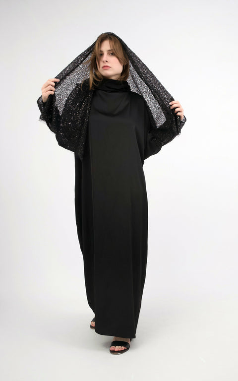 Black Viscose Maxi Dress With Hijab