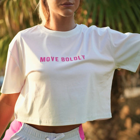 White Move Boldly Crop Tee