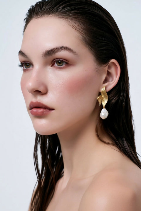 Petal Earrings Handmade with White Pearl