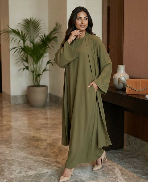 Viscose Suit With Dress And Cape Khaki