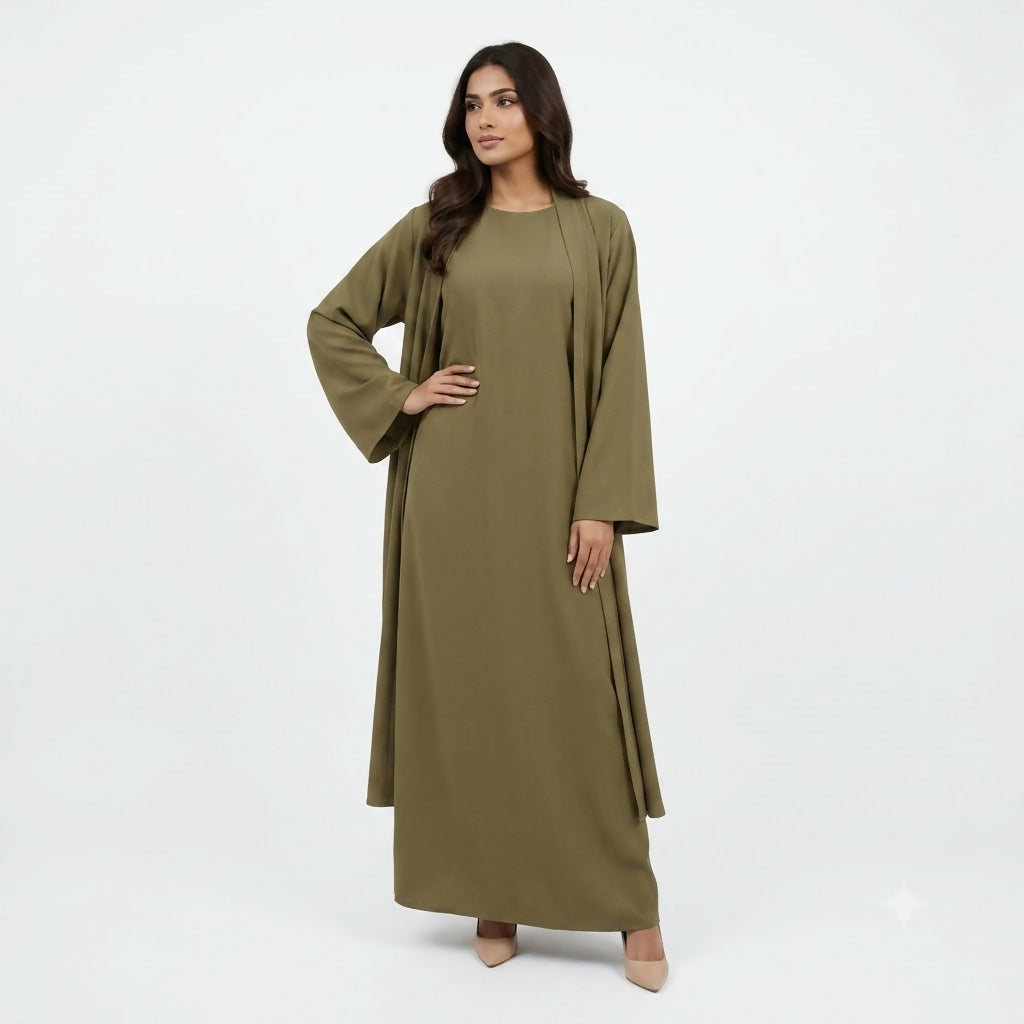 Viscose Suit With Dress And Cape Khaki