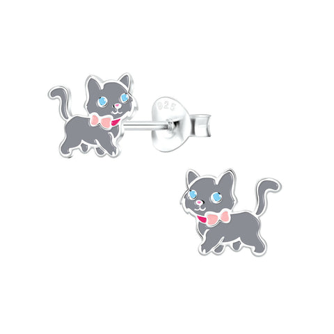 Grey Cat Stud Earrings