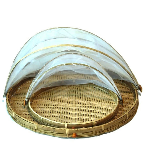 Susarts handmade round bamboo tray with cover.