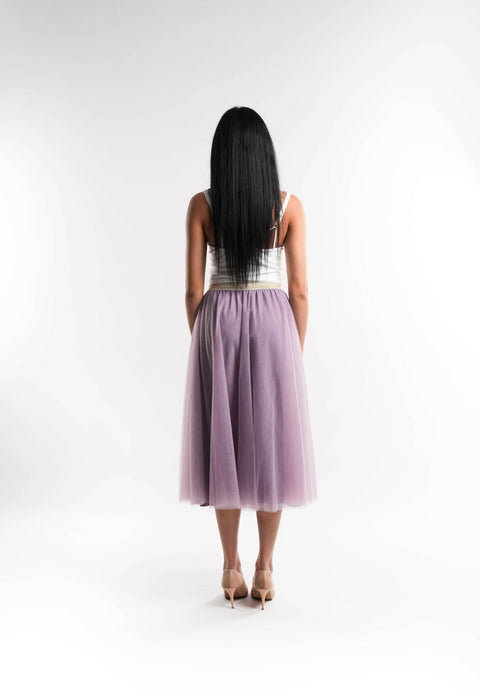 Purple Tulle Skirt with Elastic Waist