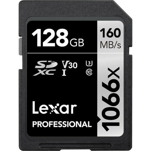 بطاقات LEXAR الاحترافية سعة 128 جيجابايت 1066X SDXC UHS-I، بسرعة تصل إلى 160 ميجابايت/الثانية 