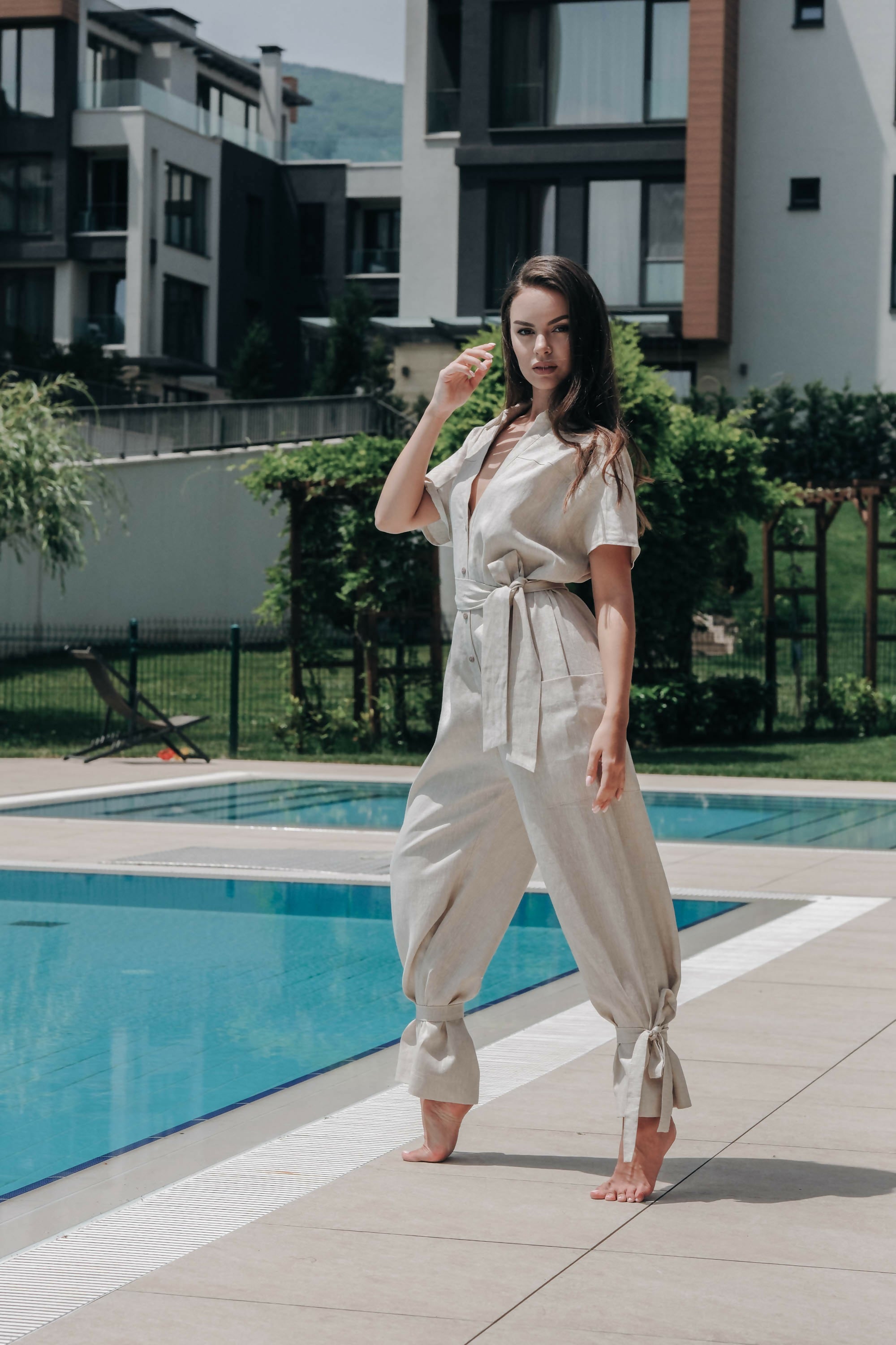 Rosché Linen Jumpsuit With Ties