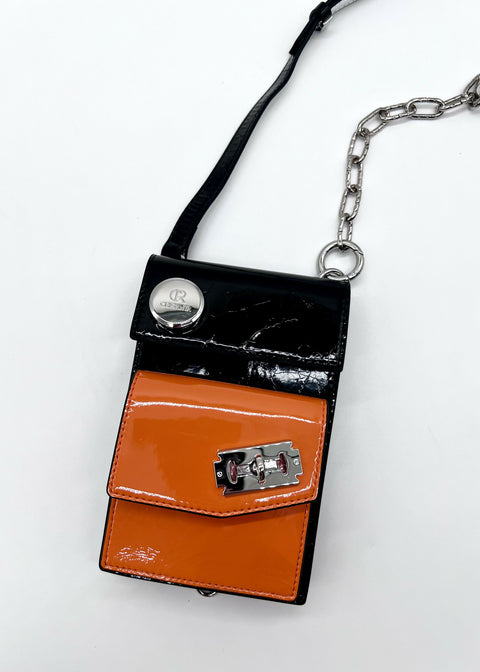 Black & Orange Crossbody Bag CRISANTA Two-Tone Crossbody Mini Bag in Black & Orange with Silver Details