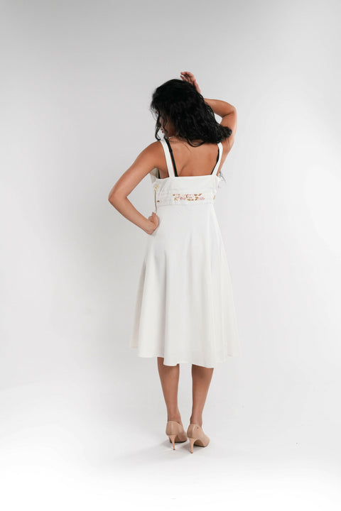 Lined Crème Midi Dress