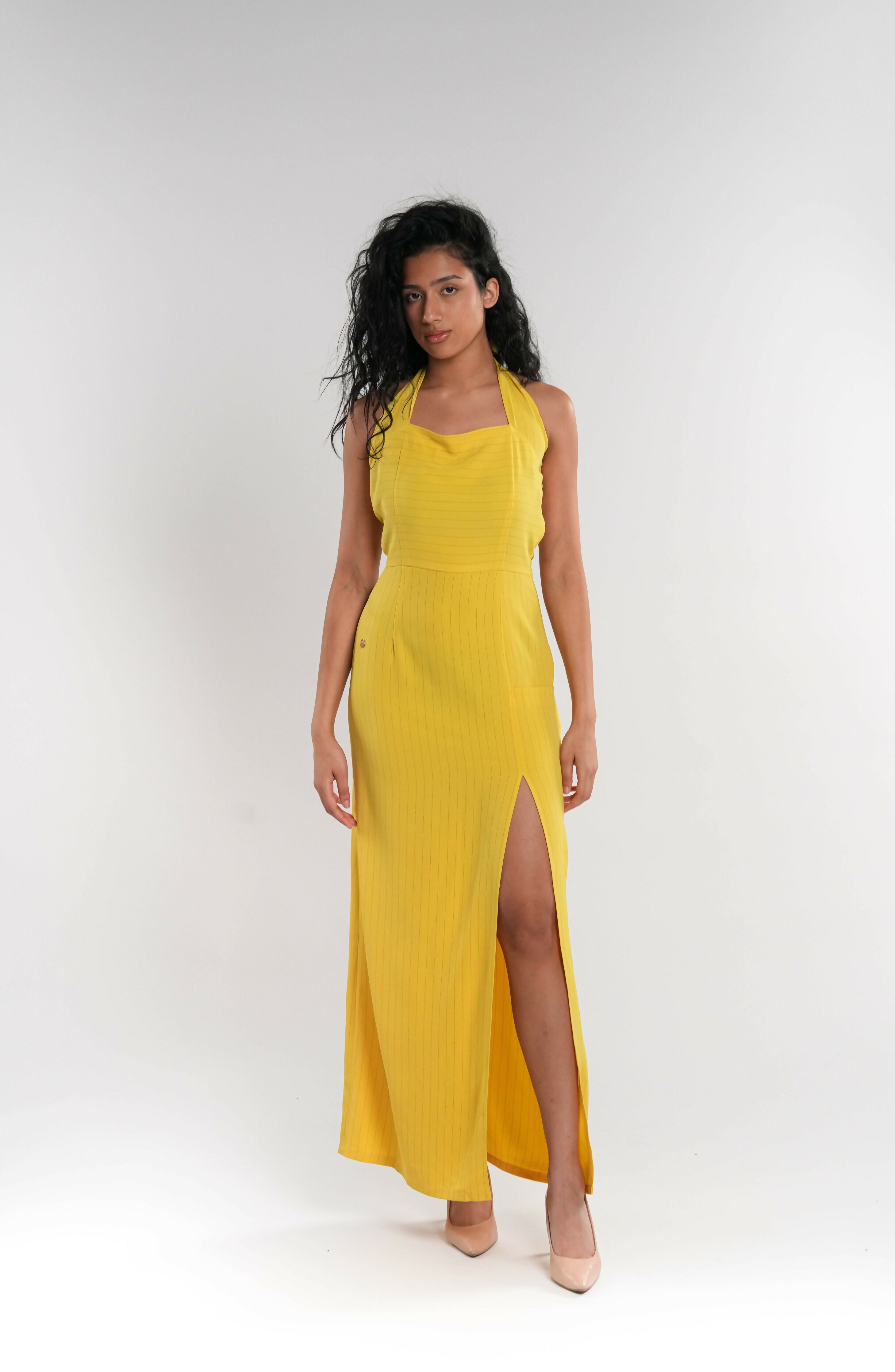 Yellow Stretch Dress with Side Slit
