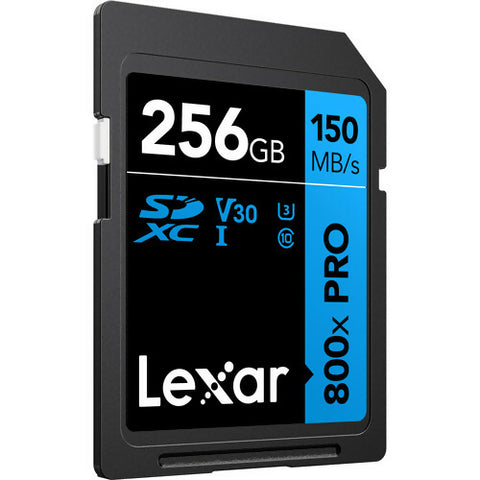 بطاقات LEXAR الاحترافية سعة 256 جيجابايت و800X PRO SDXC UHS-I، بسرعة تصل إلى 150 ميجابايت/ثانية وقراءة 45 ميجابايت/ثانية وكتابة C10 V30 U3 