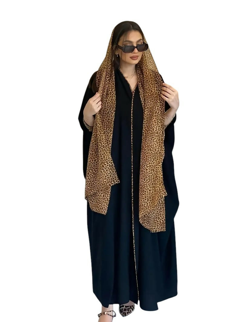 Leopard Patterned Stylish Abaya with Matching Scarf