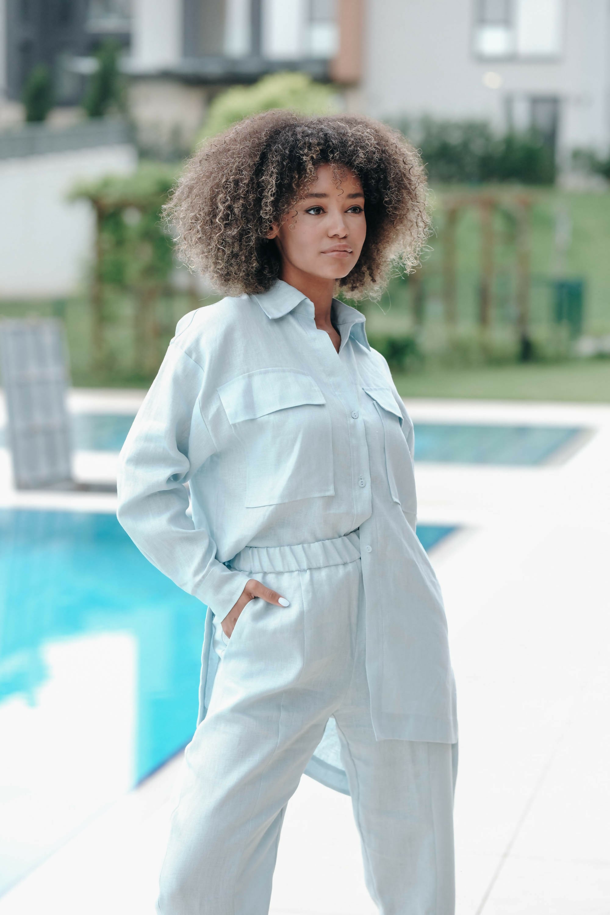 Rosché Linen Set Baby Blue With Shirt