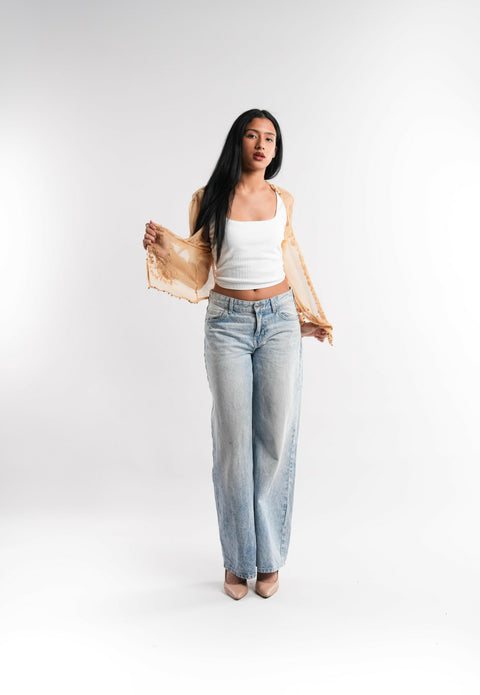 Beaded Silk Top in Antique Gold