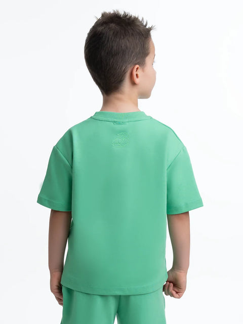 Kids OS Cotton T-Shirt with 3D Embroidery Green