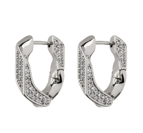 Pave Cuban Link Hoops- Silver