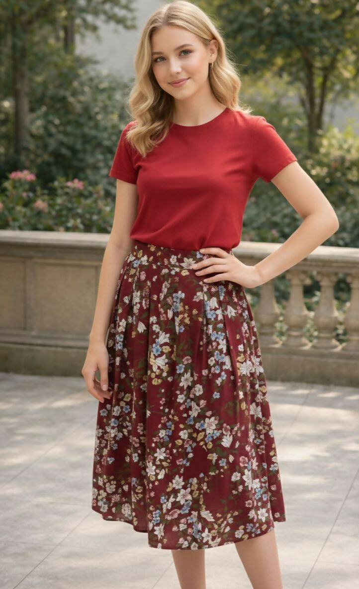Floral-Print Midi Skirt