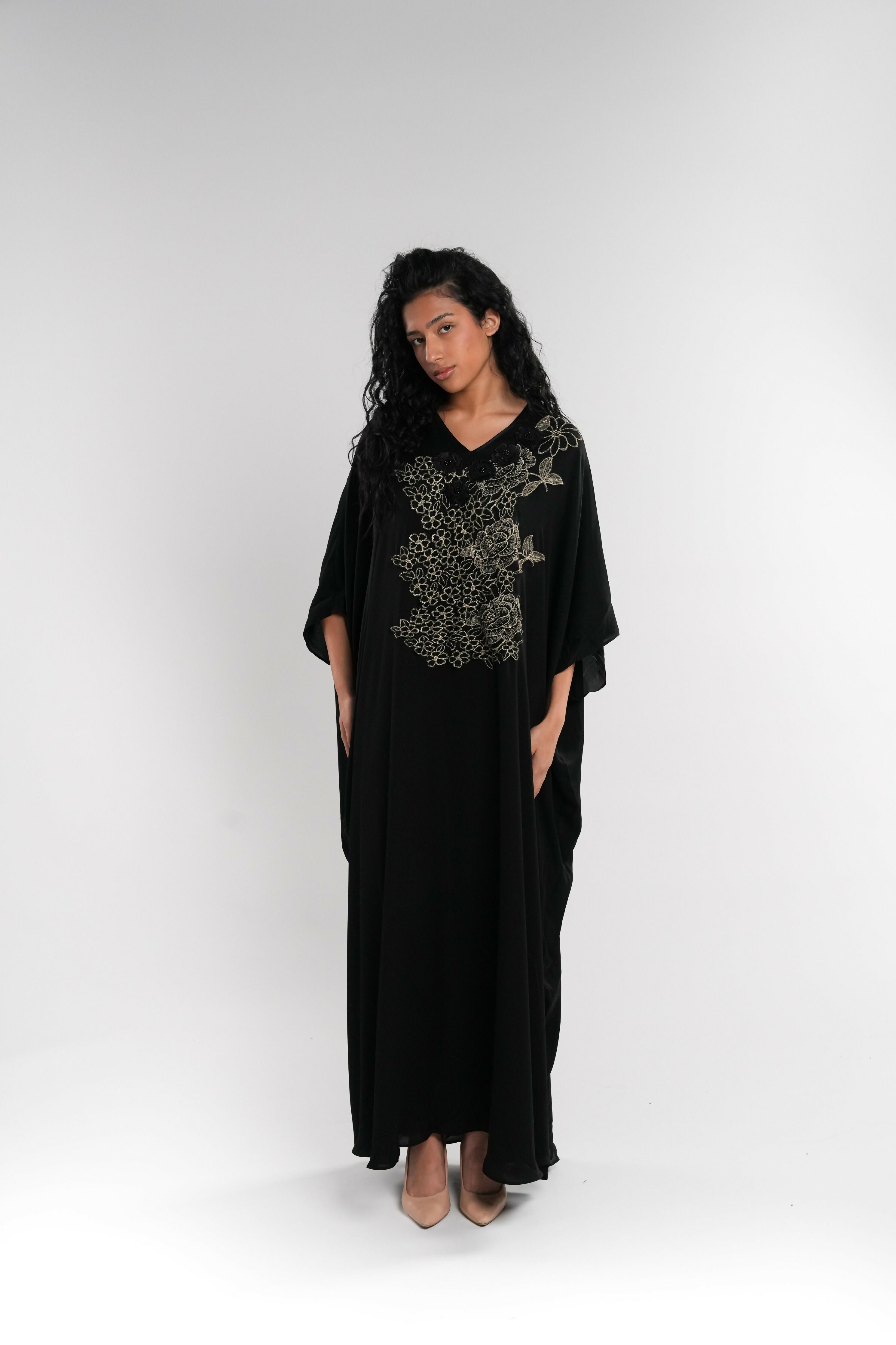 Black and Gold Embellished Kaftan