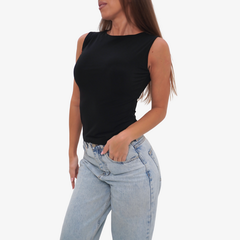 Emma - straight neckline top black