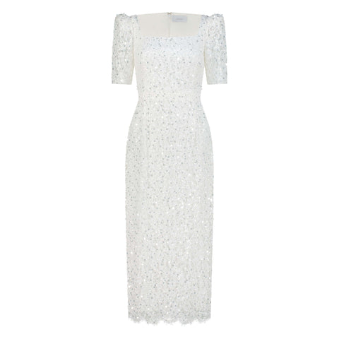 Adamaris White Midi Dress with Sequins