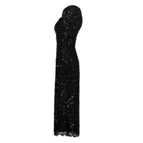 Adamaris Black Midi Dress with Sequins