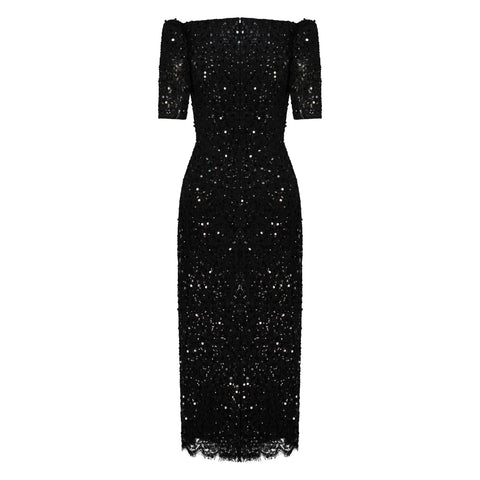 Adamaris Black Midi Dress with Sequins
