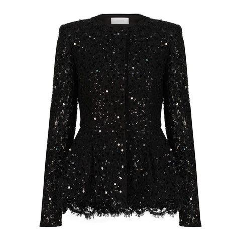 Adamaris Black Peplum Suit with Sequins