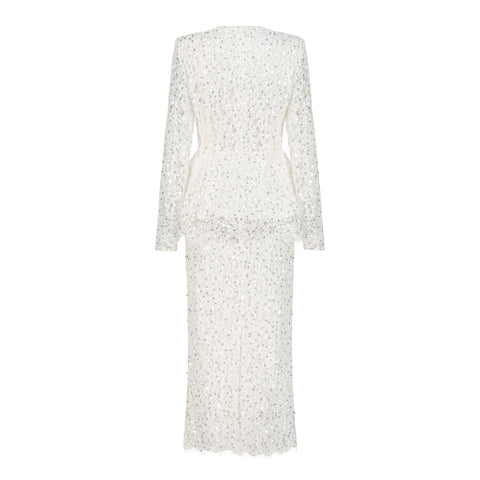 Adamaris White Peplum Suit with Sequins