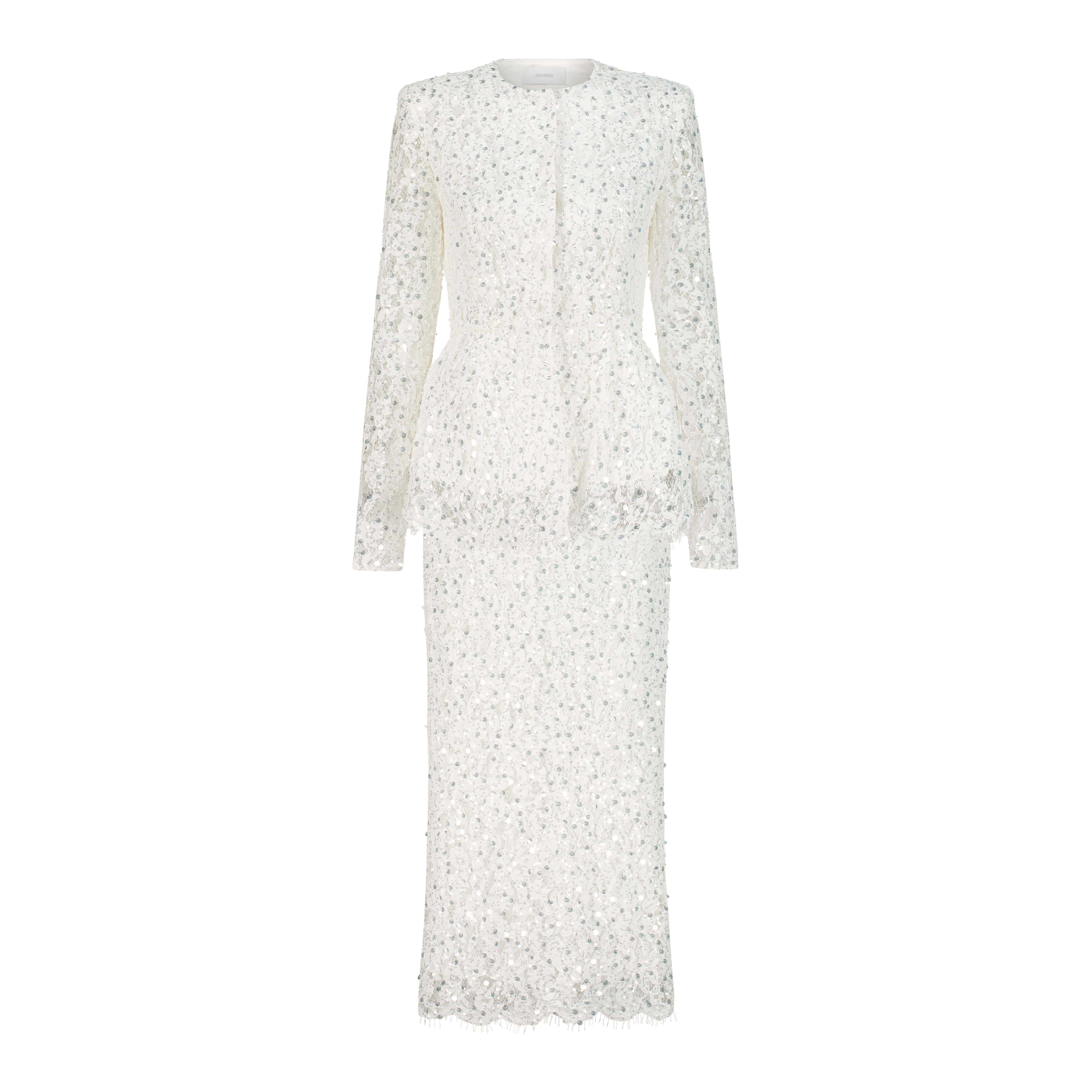 Adamaris White Peplum Suit with Sequins