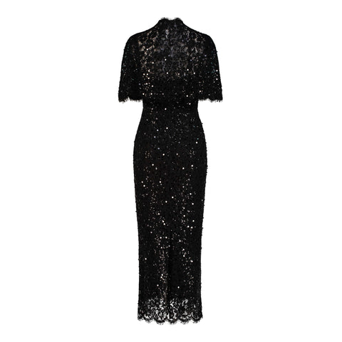 Adamaris Black Embellished Midi Dress with Cape