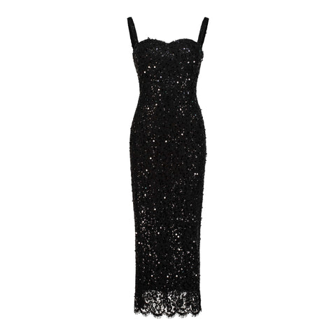 Adamaris Black Embellished Midi Dress with Cape