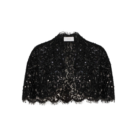 Adamaris Black Embellished Midi Dress with Cape