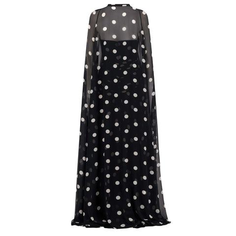 Adamaris Polka Dot Maxi Dress with Cape
