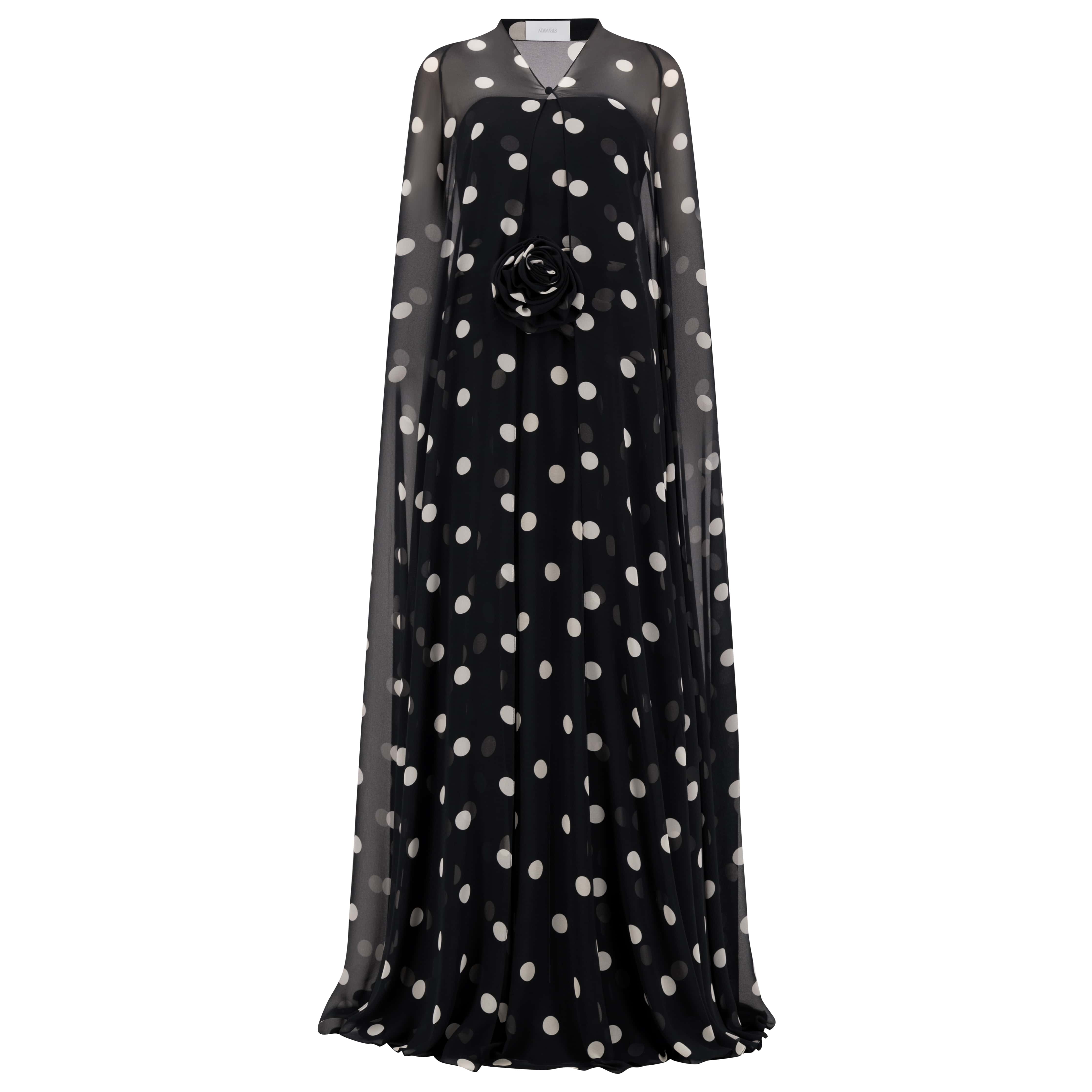 Adamaris Polka Dot Maxi Dress with Cape