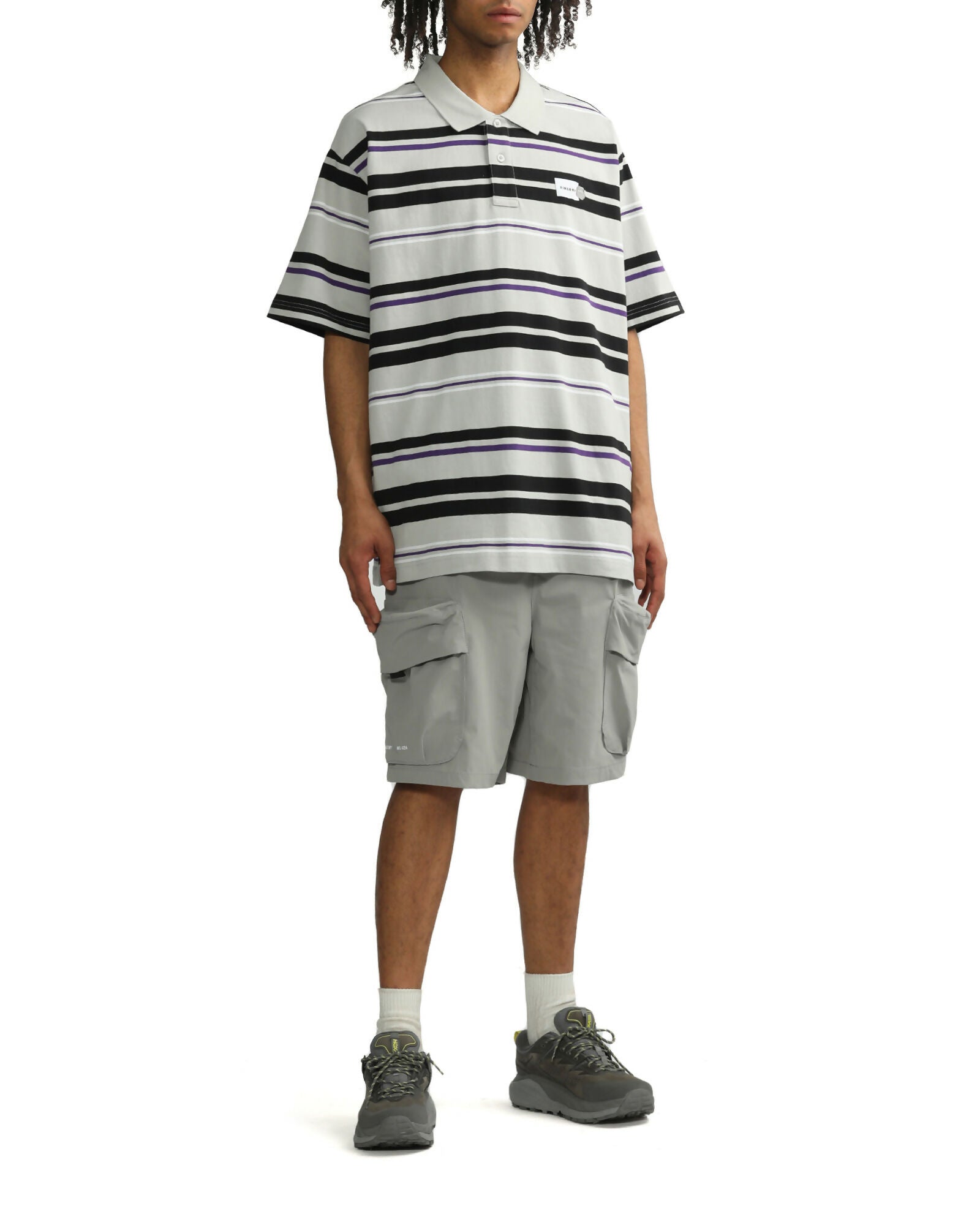 Pleated Light Grey Cargo Shorts in Polyamide