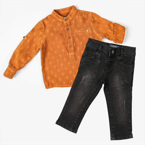 MINIFACE Alpha Boys Henley Set in Mustard