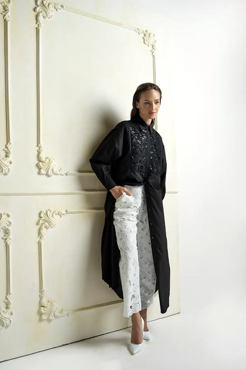 CHIARA EMBROIDERED LONG LINE SHIRT