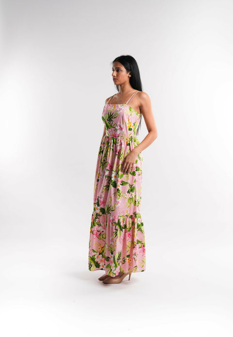 Pink Floral Cotton Maxi Dress