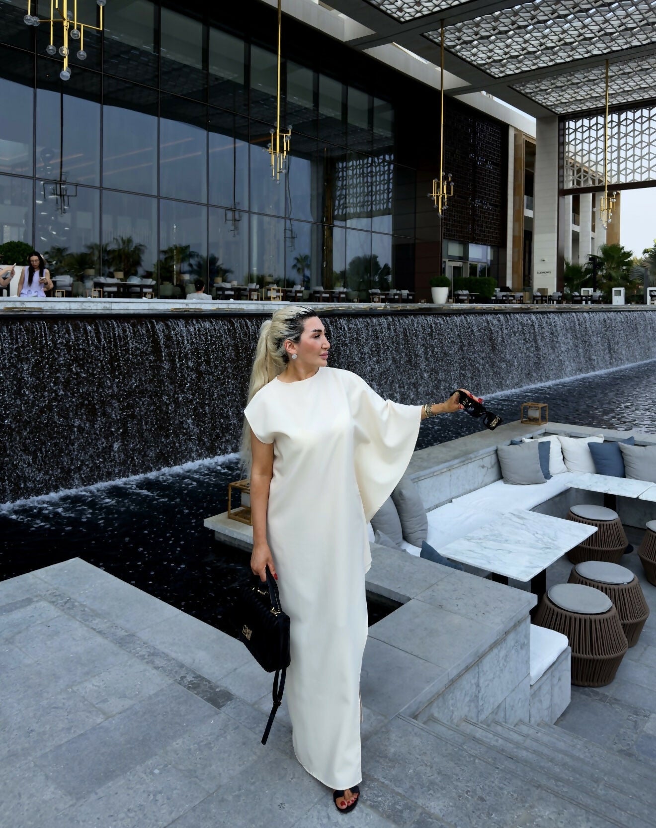 Icona Stile Minimalist Asymmetric White Maxi Dress with Side Slit