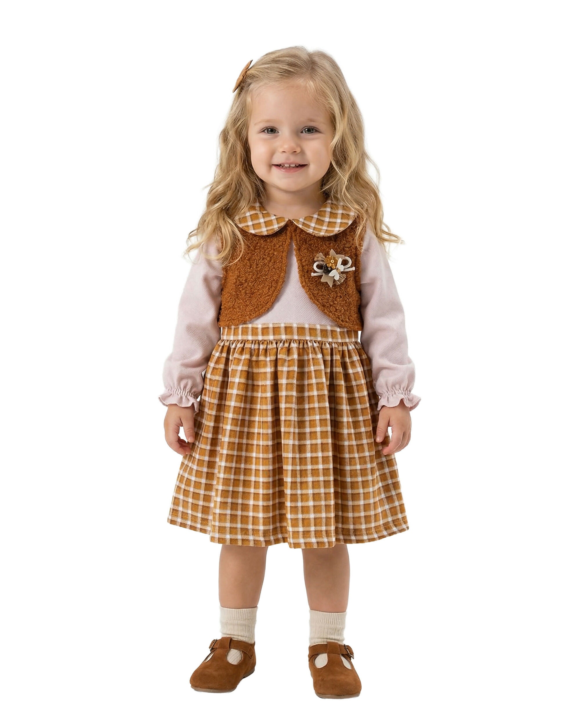 BOMBILI Girls 2-piece set (drees,jacket) - Camel
