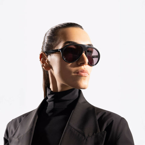 G 02 Dark Black Frame with Black Lenses Acetate Eyewear
