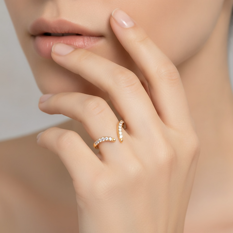 Classic Silver Color Rhinestone Liner Ring - V-Shape